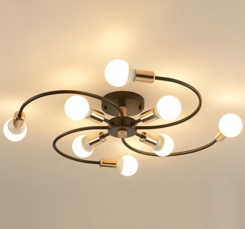 BỘ ĐÈN ÁP TRẦN HÌNH CHỮ S, 8 BÓNG, MÀU SƠN ĐEN