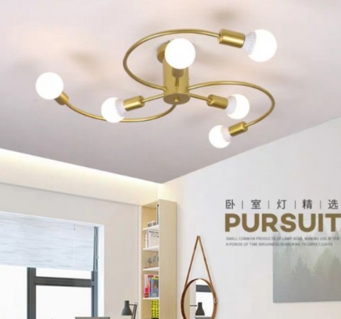 BỘ ĐÈN ÁP TRẦN THÂN MẠ VÀNG, 6 BÓNG, HÌNH CHỮ S