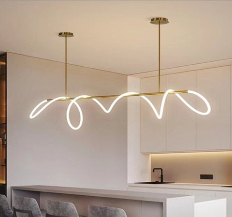 BỘ ĐÈN THẢ TRẦN KHUNG KIM LOẠI XI MẠ VÀNG, DÂY LED CUỐN HÌNH LÒ XO
