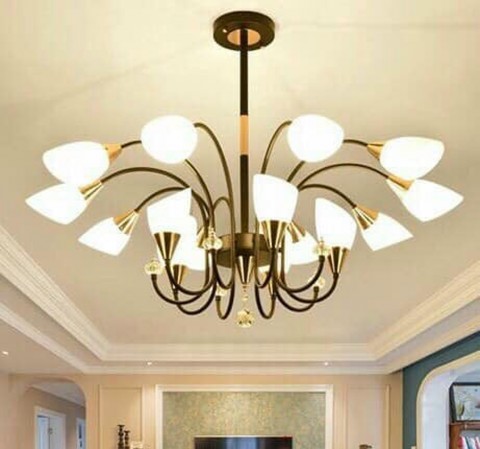 BỘ ĐÈN CHÙM HÌNH CỔ THIÊN NGA, MÀU SƠN ĐEN, 10+5 BÓNG
