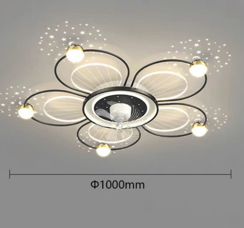 Đèn ốp trần liền quạt hình BÔNG HOA 5 CÁNH, màu ĐEN